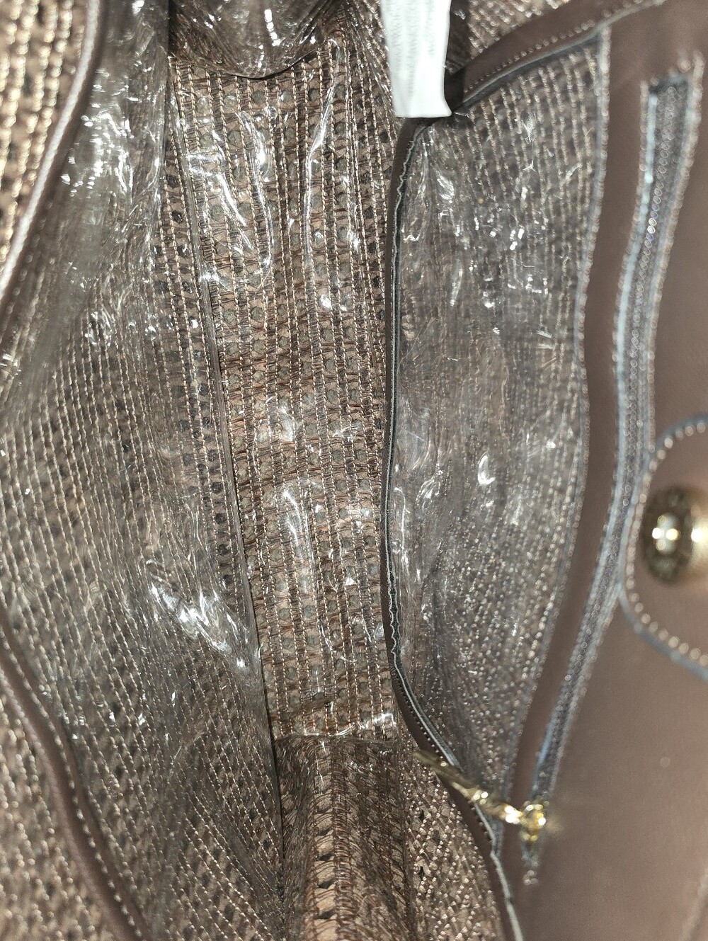 Steve Madden Brown Woven Tote with Black Trim and Gold Chain - Picture 10 of 10
